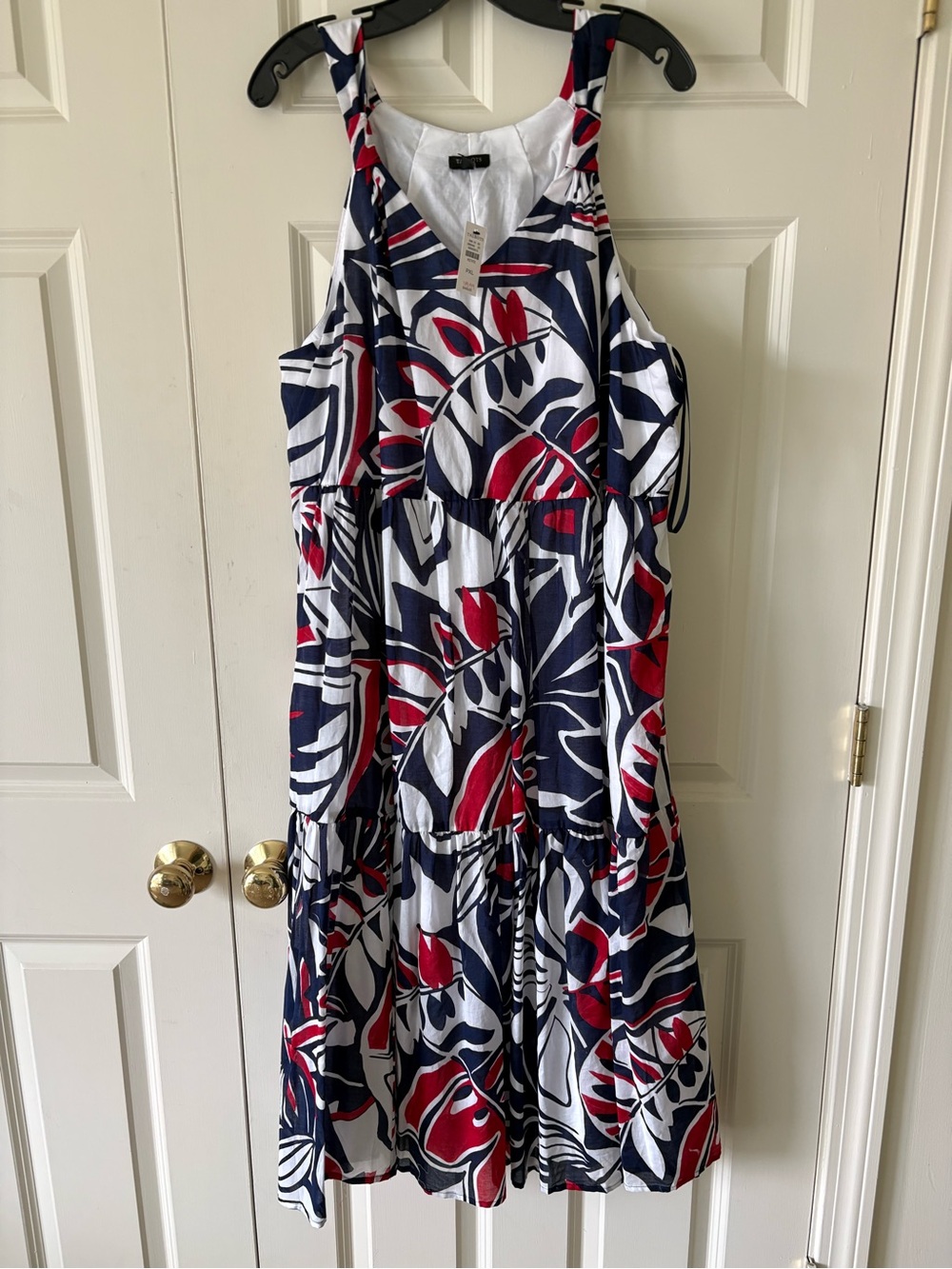 Talbots Sleeveless Floral Tiered Midi Dress - Navy, White & Red